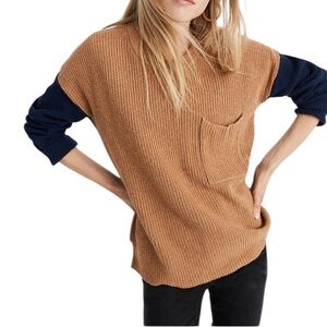 Madewell Thompson Pocket Pullover Sweater XXS Blue Tan